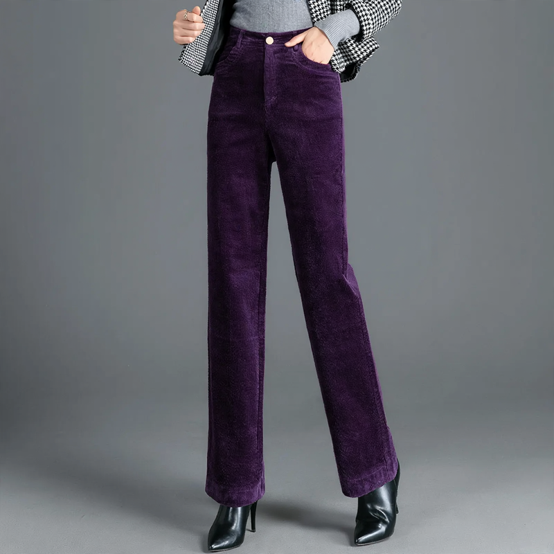 Gefütterte Cordhose für Damen, hoch geschnitten, gerade Passform