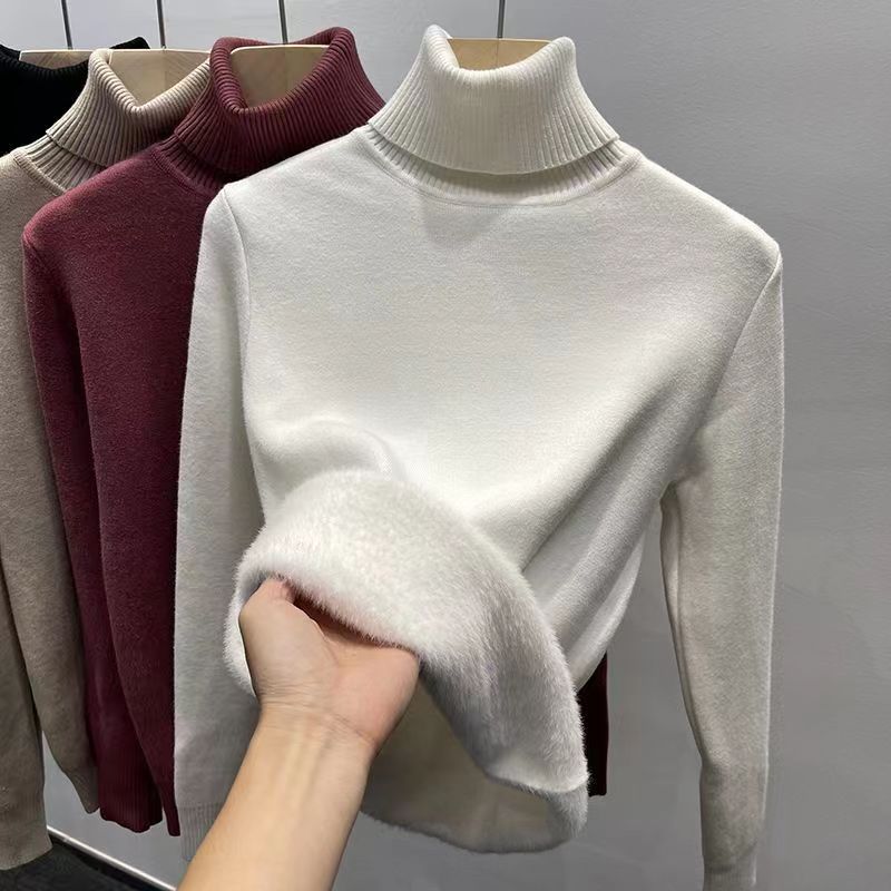 Gefütterter Damen-Strickpullover mit hohem Kragen