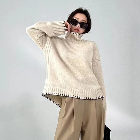 Damen-Strickpullover mit Zopfmuster und Rollkragen