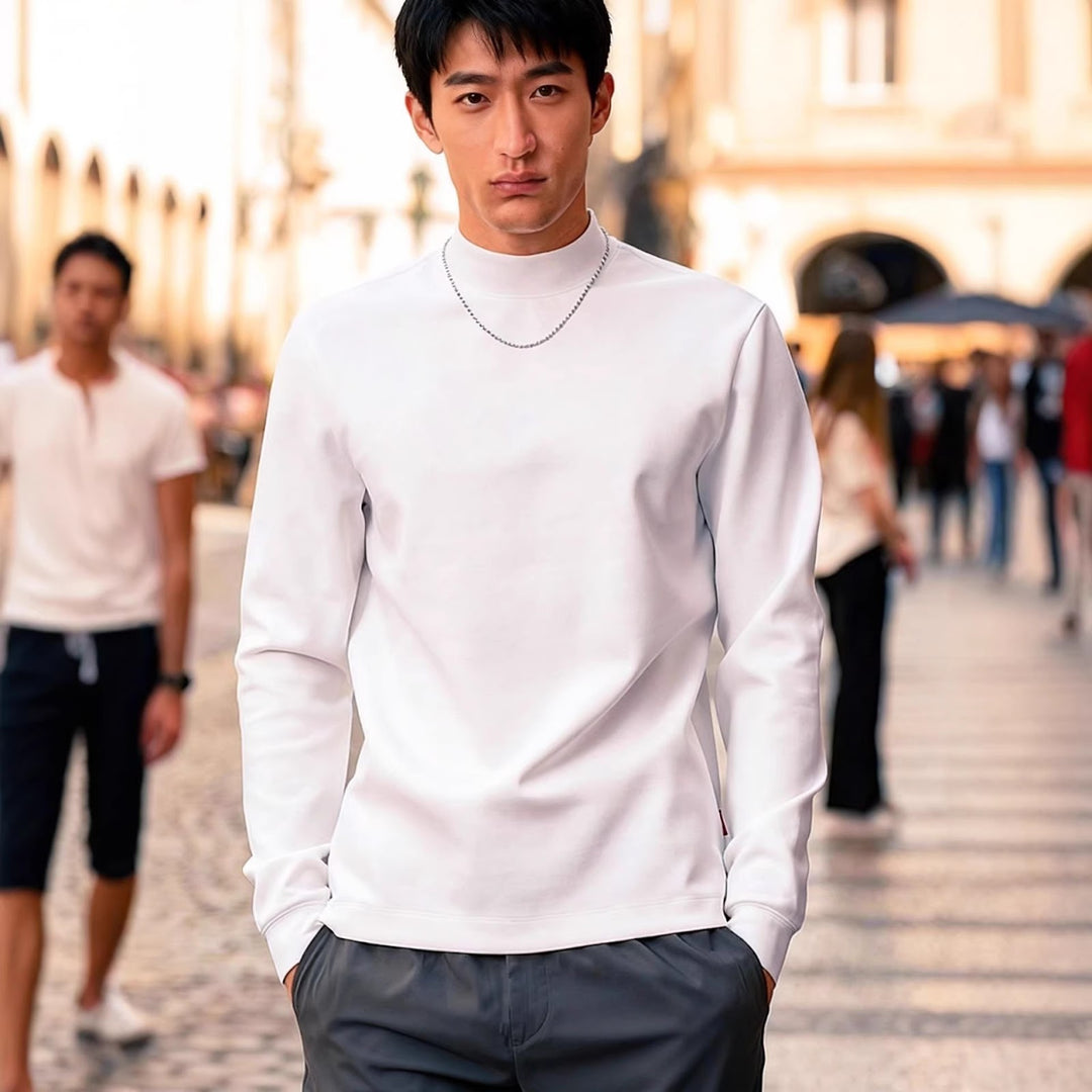 Herren-Langarmshirt mit Stehkragen und Thermofutter