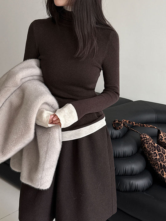 Damen-Strickpullover mit Stehkragen und Kontrastdetails