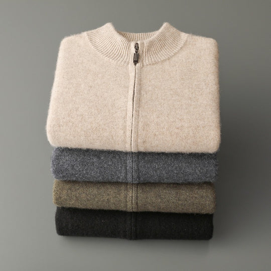 Herren-Strickjacke aus reiner Wolle, Stehkragen, 500g