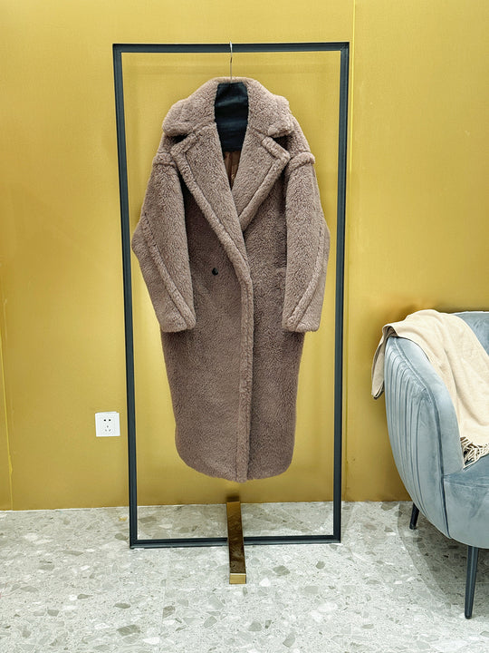 Damen-Wintermantel, Teddy-Optik, lang