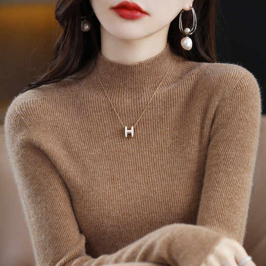 Damen-Strickpullover mit Stehkragen, nahtlos