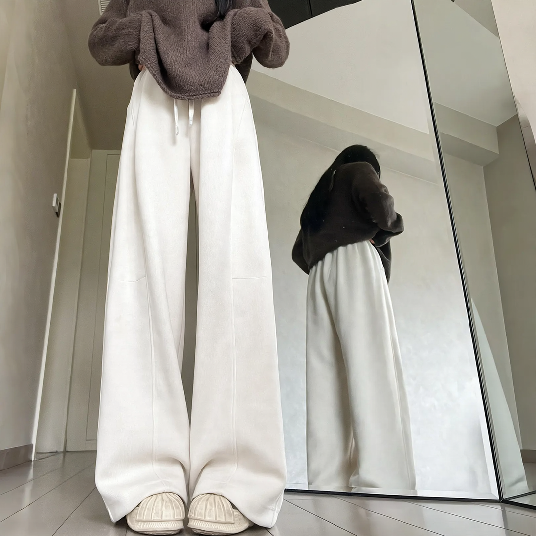 Damen-Cordhose mit weitem Bein, hohe Taille