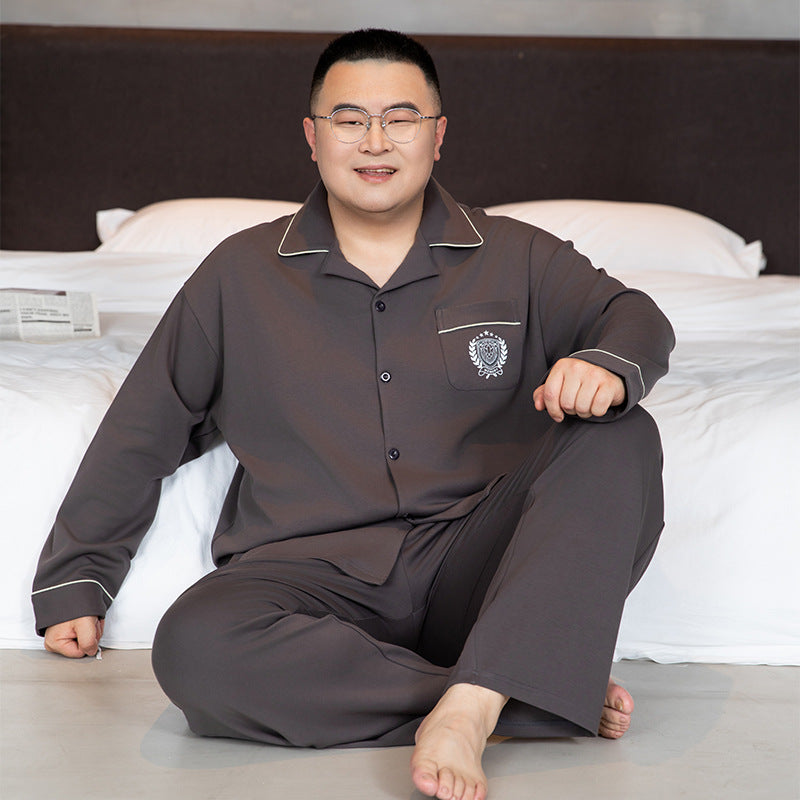 Herren-Pyjama-Set, Baumwolle, mit Revers, große Größen
