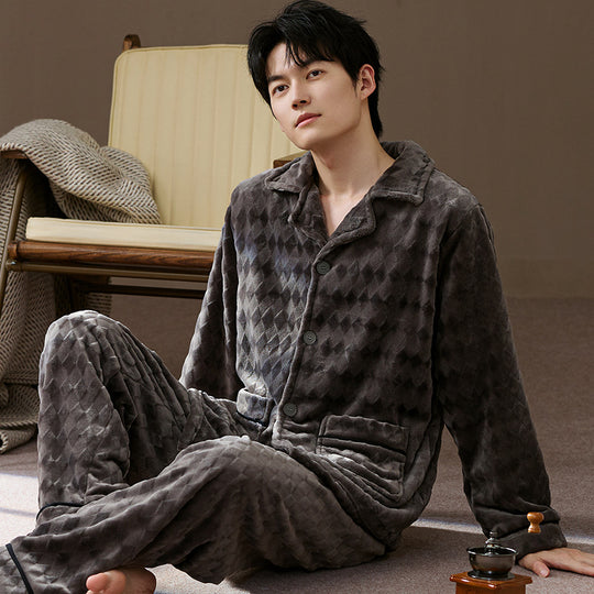 Herren-Schlafanzug-Set, Flanell, warm