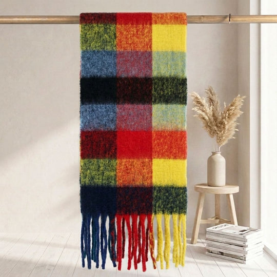 Karierter Schal in Mohair-Optik, warm für Herbst und Winter