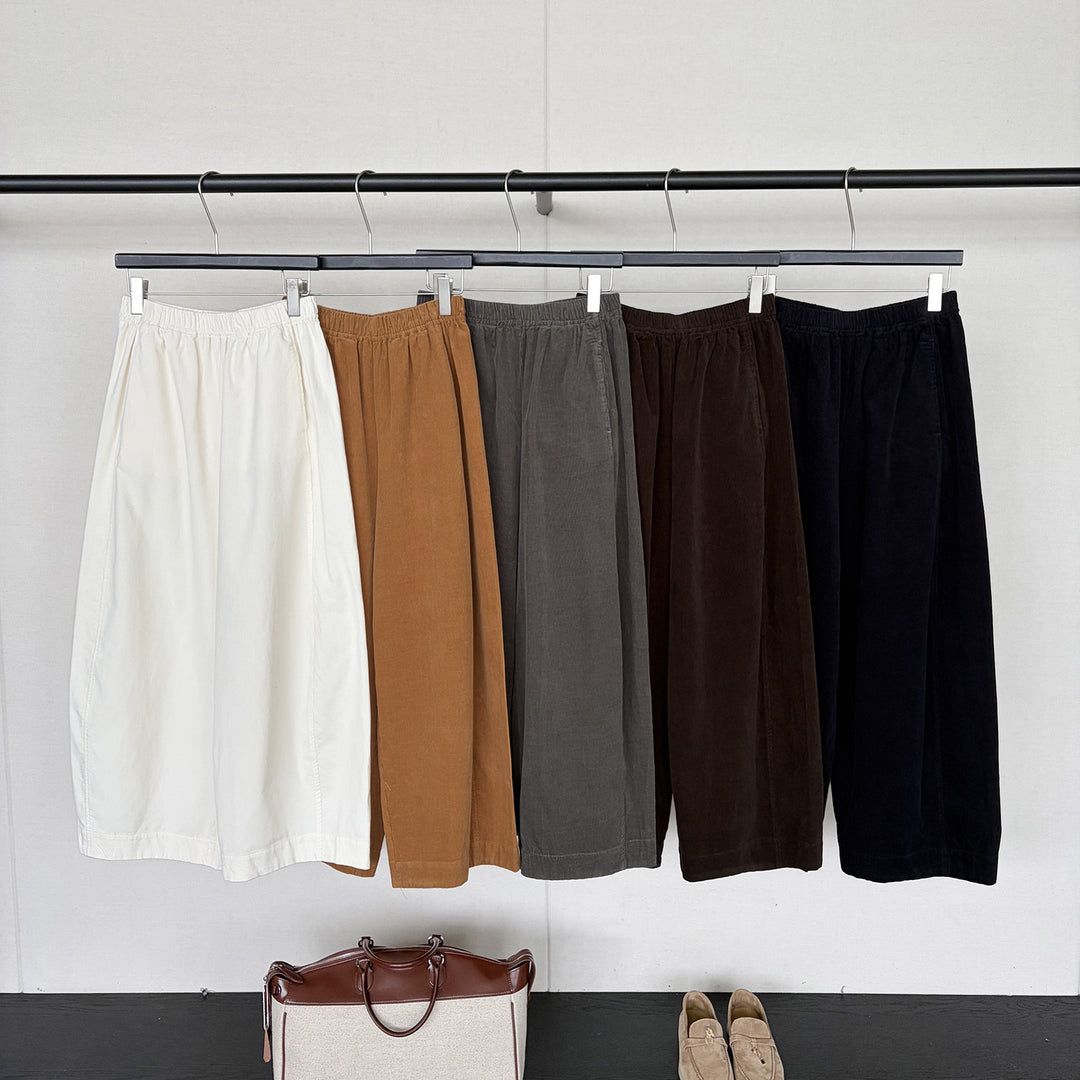 Damen-Cordhose mit weitem Bein und elastischem Bund
