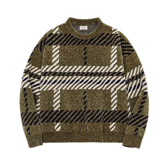 Damen-Strickpullover, Chenille, kariert, locker