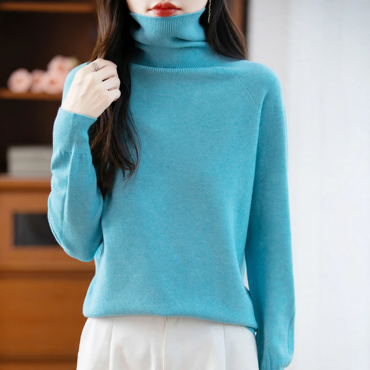 Damen-Strickpullover mit hohem Kragen, locker