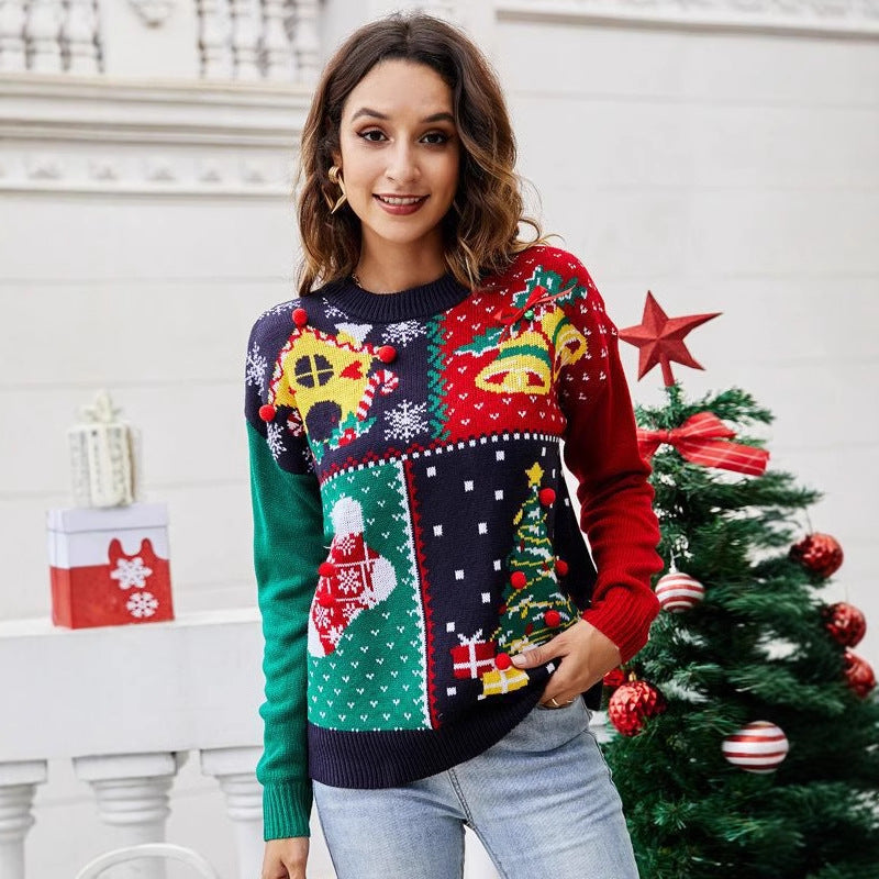 Weihnachts-Strickpullover mit Schneeflocken-Muster