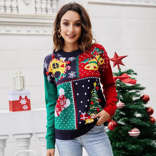 Weihnachts-Strickpullover mit Schneeflocken-Muster