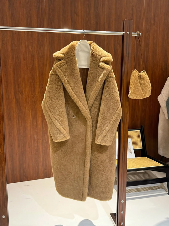 Damen-Teddy-Mantel, mittellang, lockere Passform
