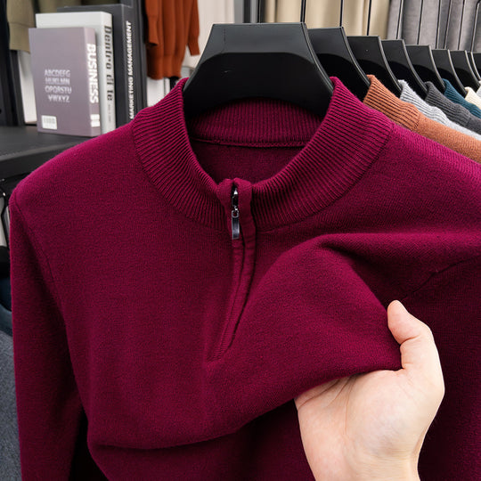 Herren-Wollpullover mit Stehkragen und Reißverschluss