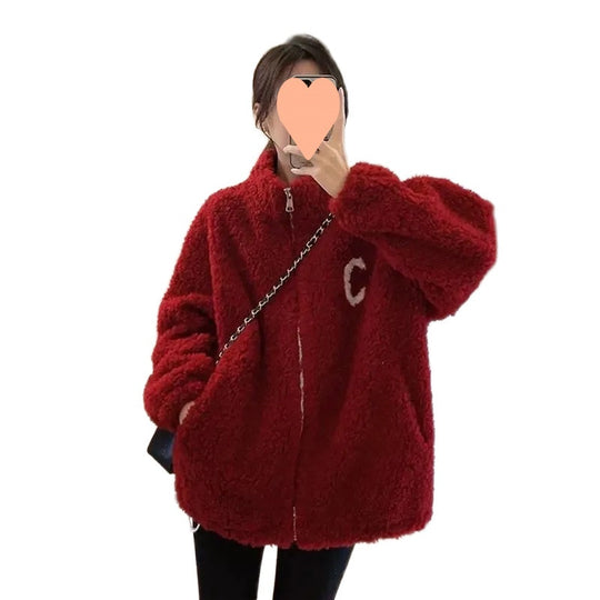 Damen-Baseballjacke aus Lammfleece-Imitat