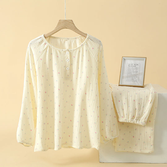 Damen-Pyjama-Set, 100% Baumwolle, langärmelig, süßes Design
