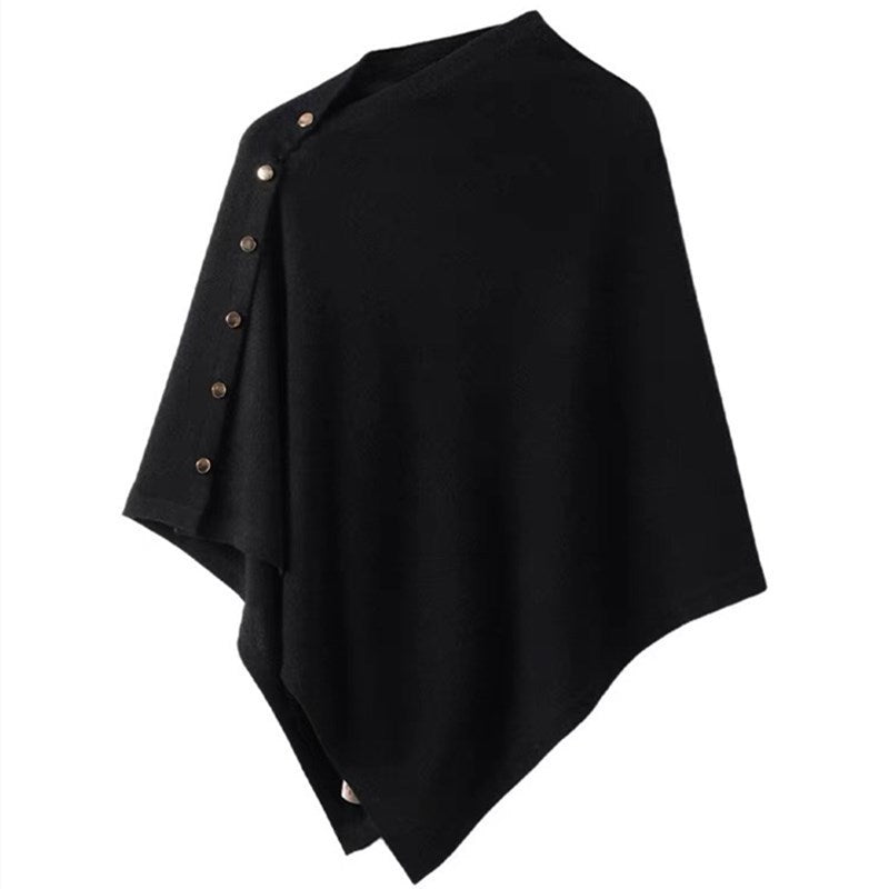 Merinowolle-Poncho mit Goldknopf