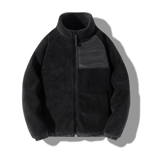 Unisex Lammfell-Jacke mit Stehkragen, gefüttert