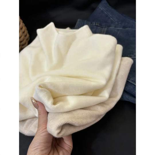 Damen-Strickpullover mit Stehkragen, einfarbig