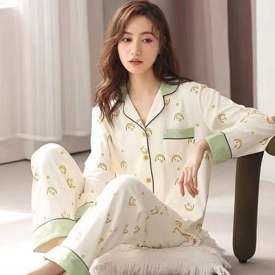 Damen-Pyjama-Set, 100% Baumwolle, langärmelig