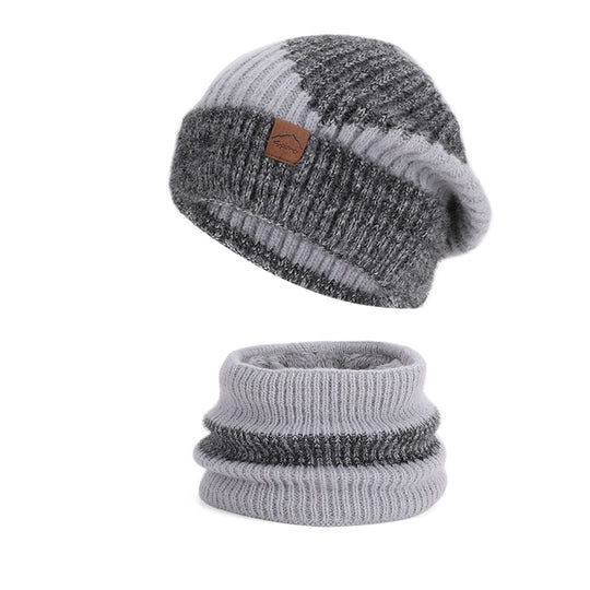 Strickmütze und Schal Set, gefüttert, zweifarbig