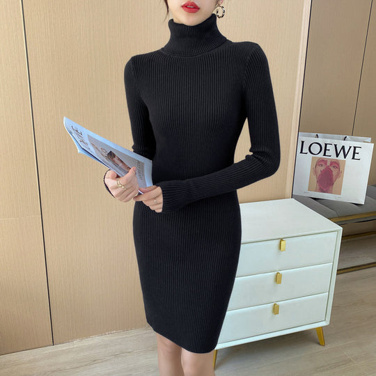 Damen-Strickkleid mit Rollkragen aus Kerngarn