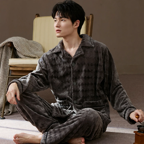 Herren-Schlafanzug-Set, Flanell, warm