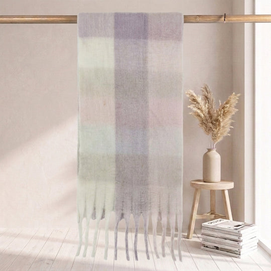 Karierter Schal in Mohair-Optik, warm für Herbst und Winter