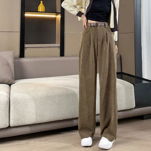 Kord-Hose mit weitem Bein, High-Waist, gefüttert