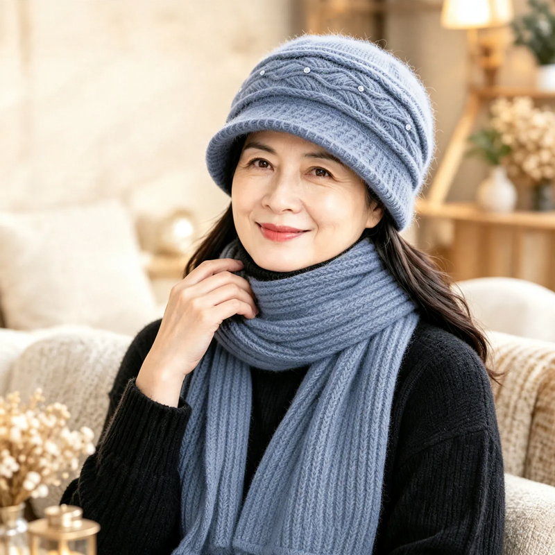 Strickmütze und Schal Set für Damen