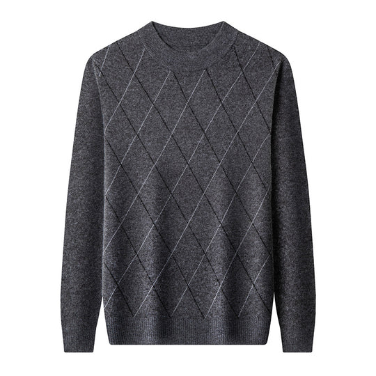 Herren-Wollpullover, kariert, Stehkragen, extra warm