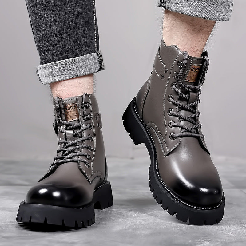 Herren-Stiefel aus Leder, gefüttert, mit Plateau