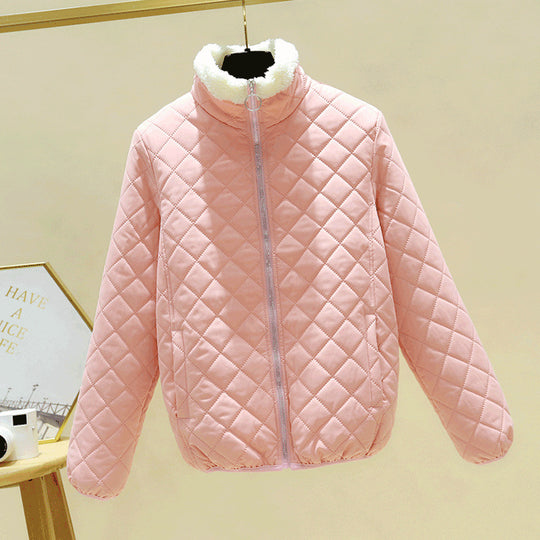 Leichte Damen-Steppjacke mit Lammfell-Optik und Stehkragen