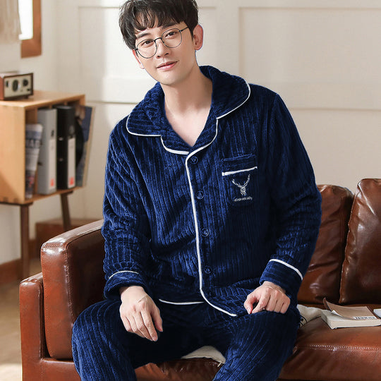 Herren-Pyjama aus dickem Korallenfleece und Flanell