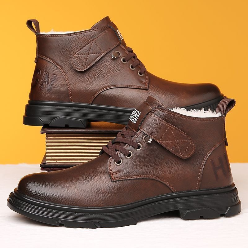 Gefütterte Herren-Winterstiefel, High-Top, PU-Leder