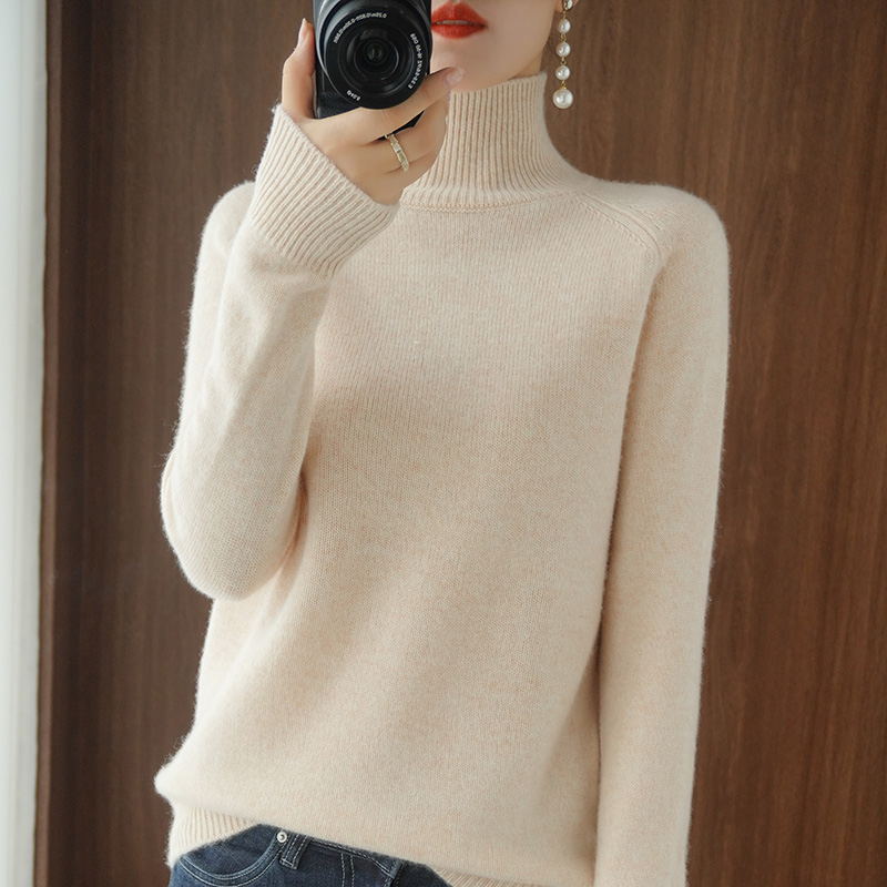 Damen-Strickpullover, hoher Kragen, einfarbig, locker