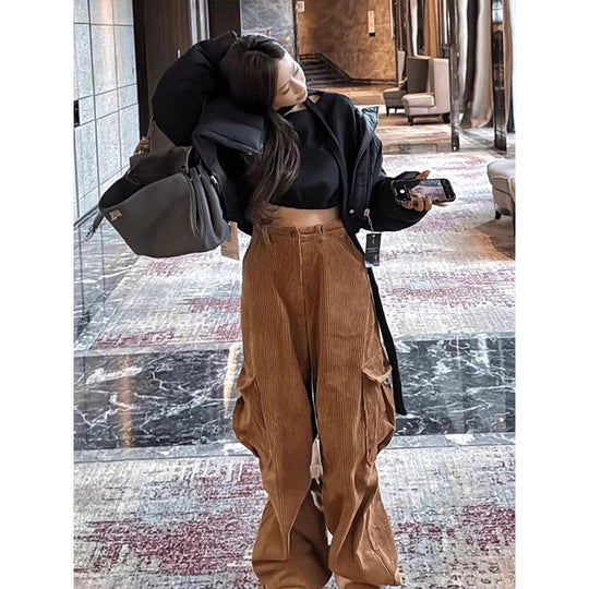 High-Waist Cordhose in Karamell