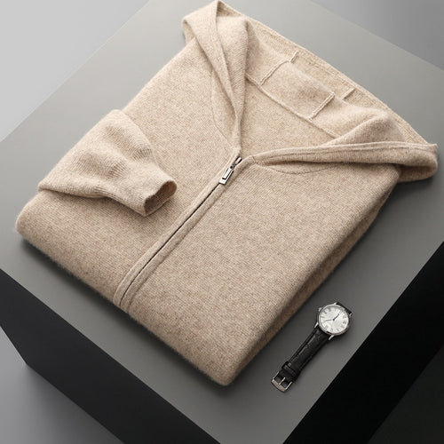 Herren-Strickjacke mit Kapuze und Reißverschluss