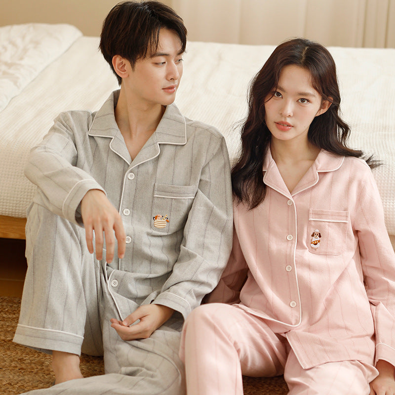 Partner-Pyjama aus Baumwoll-Flanell mit Stickerei