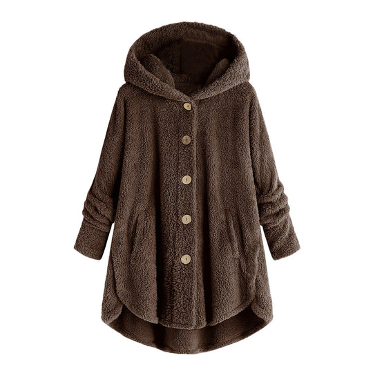 Damen-Plüschjacke mit Knopfleiste, asymmetrisch