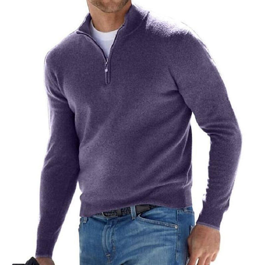 Herren-Langarm-Kaschmirpullover mit Reißverschluss