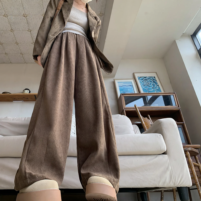 Damen-Cordhose, gefüttert, weit geschnitten, braun