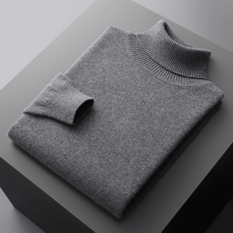 Herren-Rollkragenpullover, einfarbig, langärmelig, Strick
