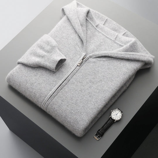 Herren-Strickjacke mit Kapuze und Reißverschluss