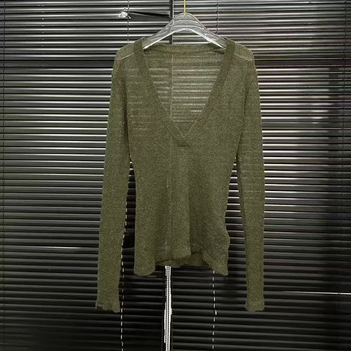 Leichter V-Ausschnitt Langarm-Strickpullover