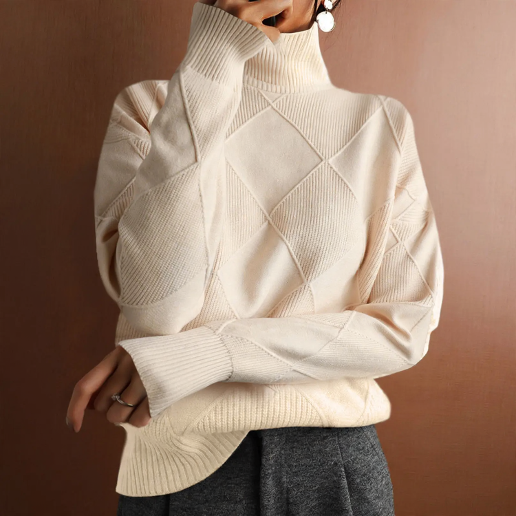 Damen-Strickpullover mit hohem Kragen, einfarbig