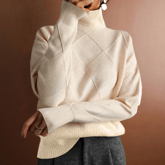 Damen-Strickpullover mit hohem Kragen, einfarbig