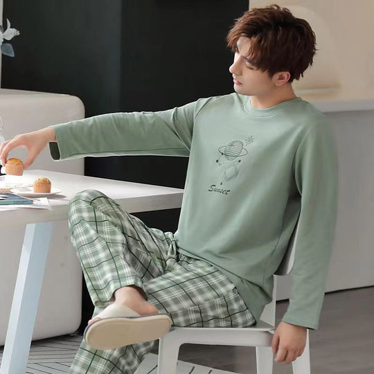 Herren-Pyjama-Set, langärmelig, leicht und bequem