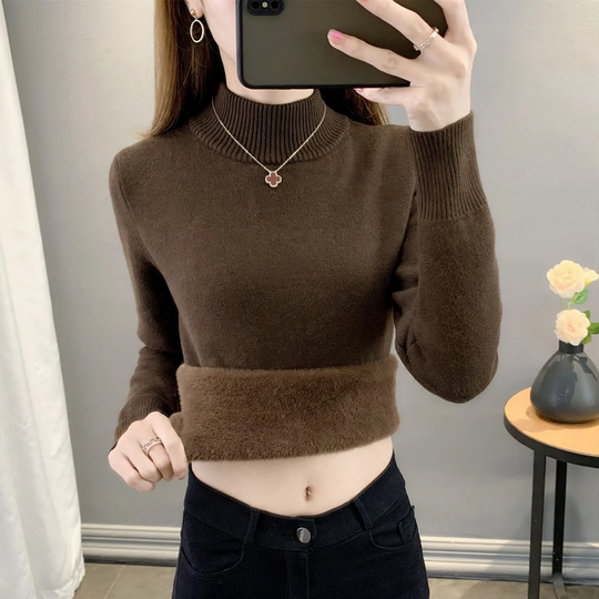 Gefütterter Damen-Strickpullover für den Winter